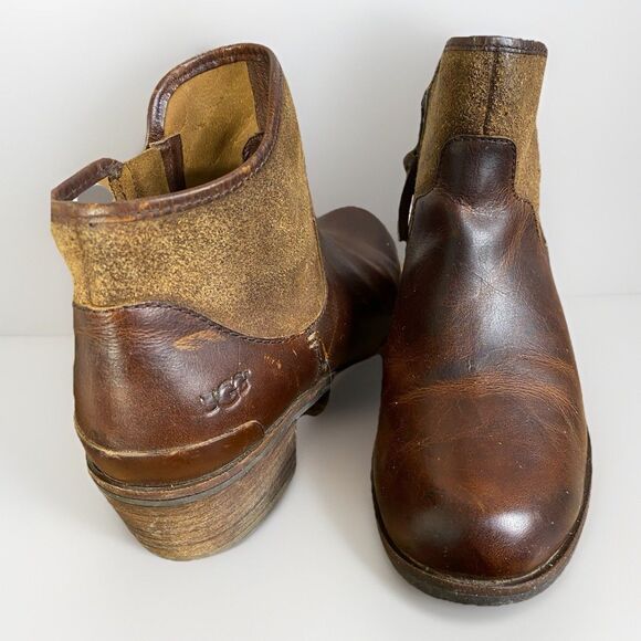 UGG Penelope Genuine Leather Sz 8.5 Women Zip Brown S/N 1008710 Ankle Boots - Picture 4 of 10